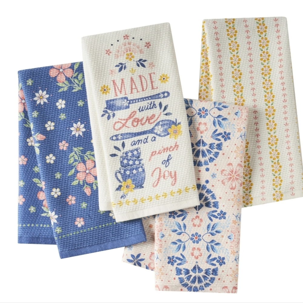 ❤️ New 2025 The Pioneer Woman Hattie Blue and Pink Kitchen Linens Set